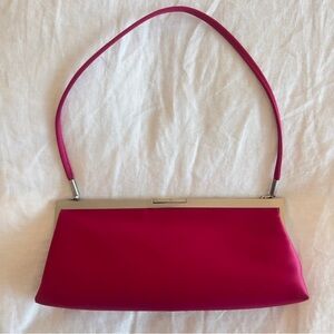CALVIN KLEIN Hot Pink Satin Shoulder Handbag with Silver Hardware